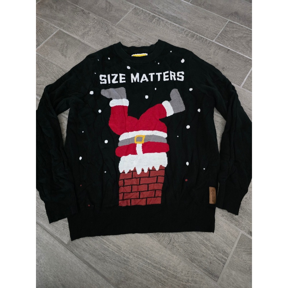 Tipsy Elves‎ Mens XL Christmas Sweater Size Matters Santa Chimney Funny Ugly
